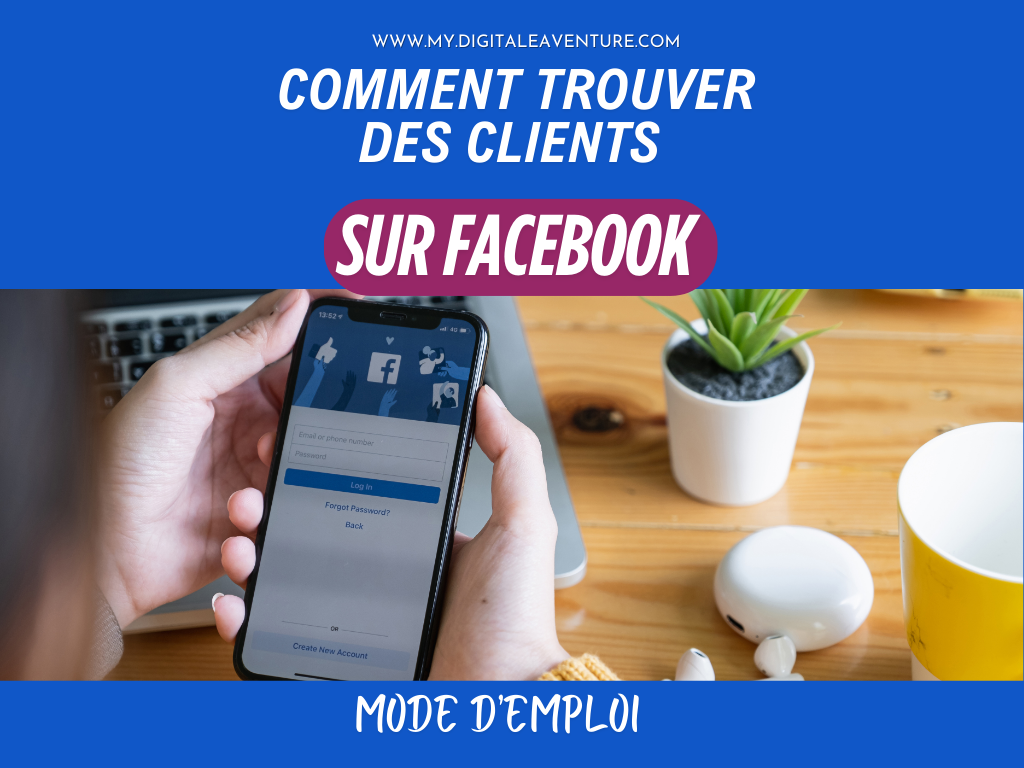 Une personne tient un téléphone portable affichant l’écran de connexion à Facebook, symbolisant la stratégie pour attirer des clients via la plateforme