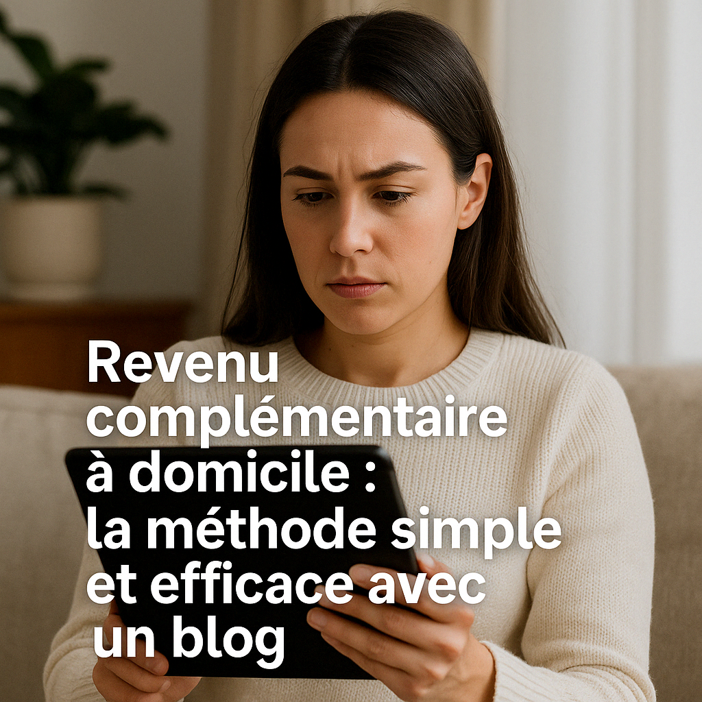 Femme concentrée sur une tablette, découvrant une méthode pour générer un revenu complémentaire à domicile avec un blog